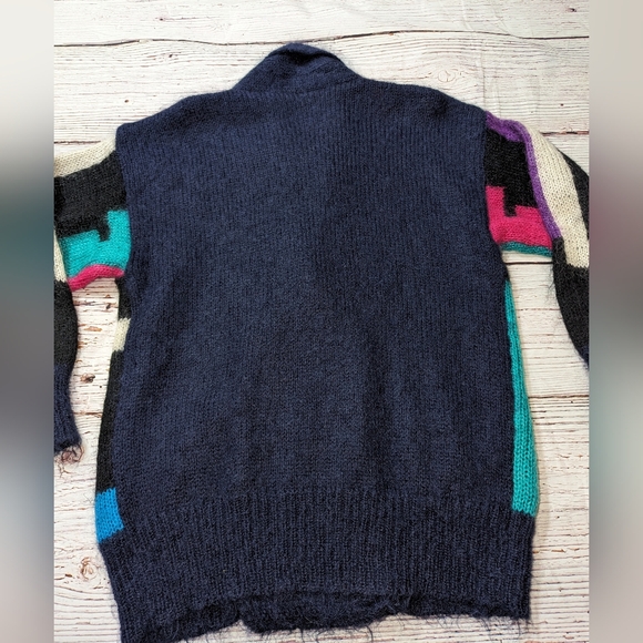 Cherrys Oversized Vintage Sweater Geometric Mohair Cardigan Medium 80s 90s - Picture 8 of 10